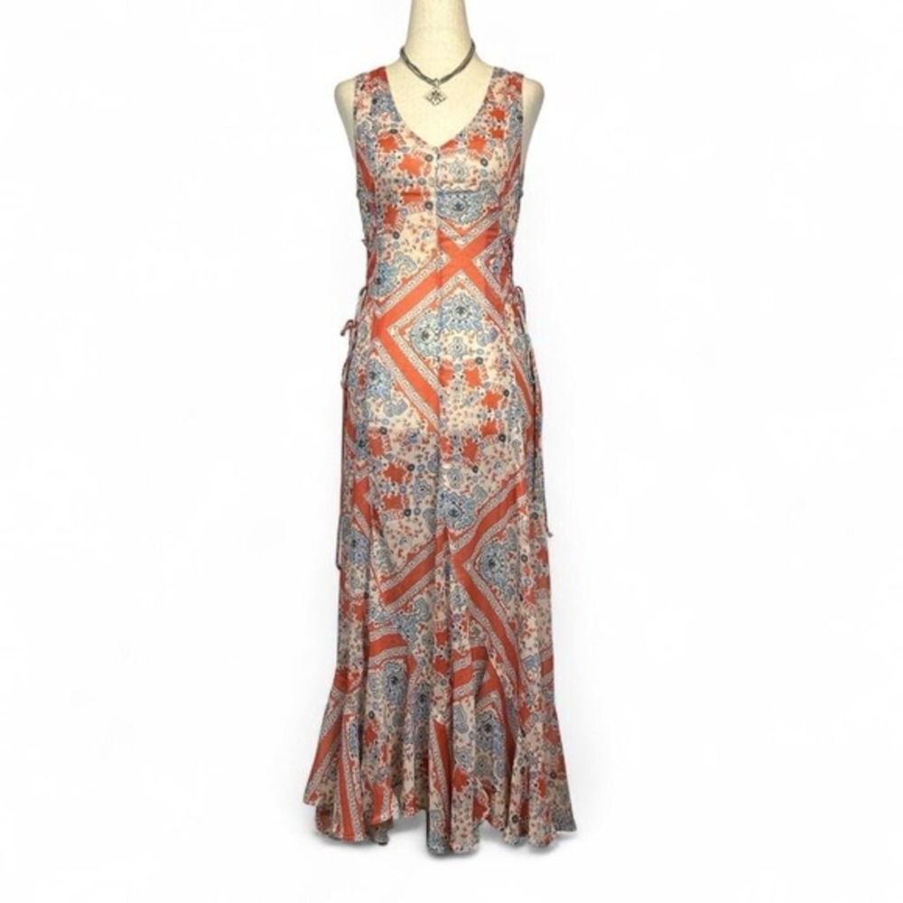 Tularosa Anthropologie Women's Maxi‎ Dress Sheer XS Boho Lace Up Waist Festival